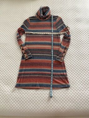 Altar'd State Striped Cowl Neck Sweater Dress in Rust Blue Gray